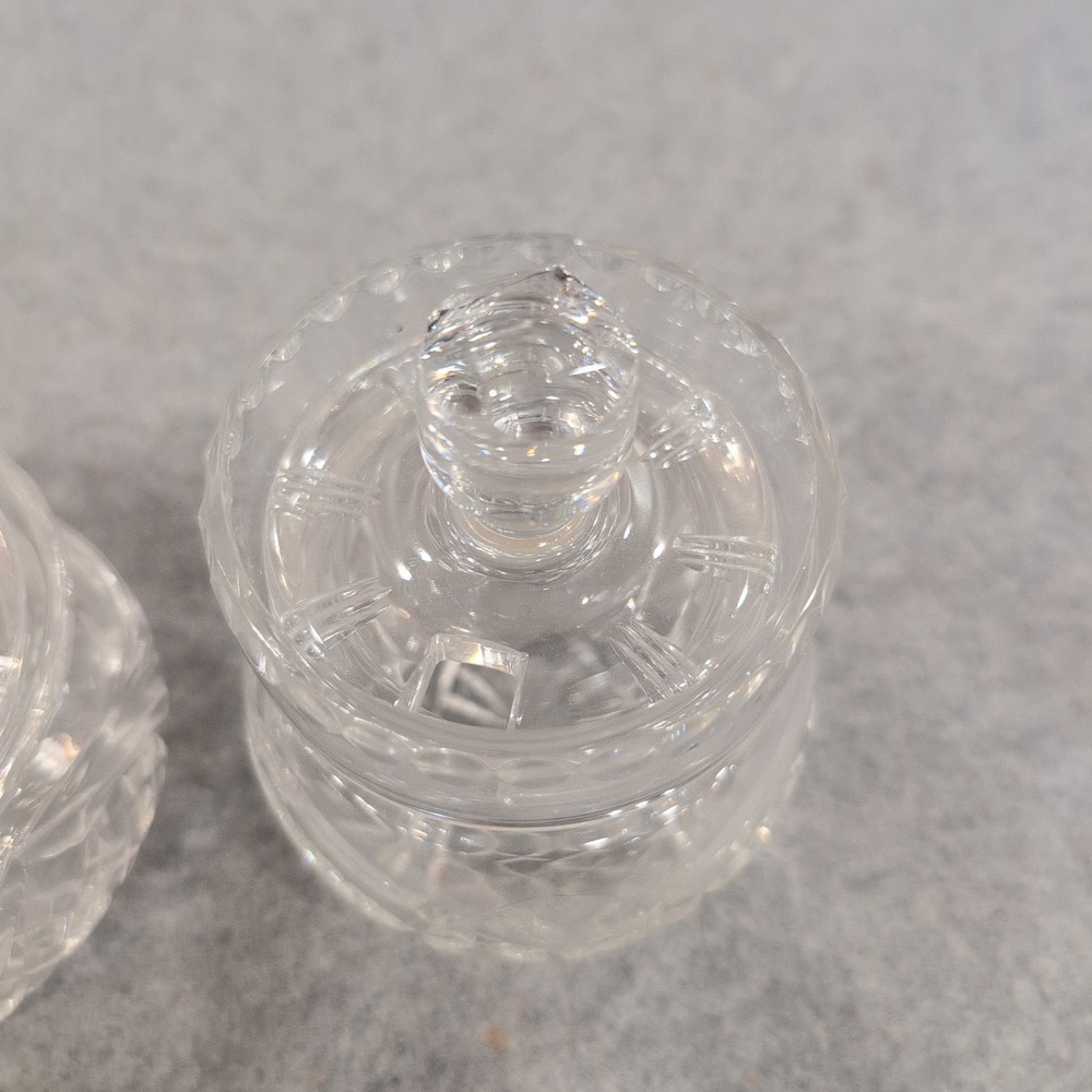 Vintage Clear Cut Glass Lidded Jars Set of 2 Frosted Floral and Diamond Pattern - Picture 4 of 5